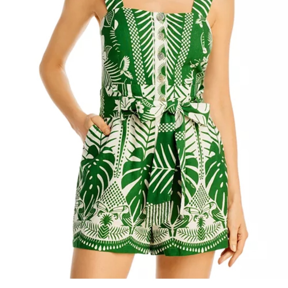 FARM Rio Green and White Leaf Print Shorts